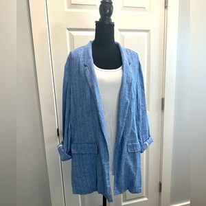 Long Sleeve Chambary Strip Linen Blazer